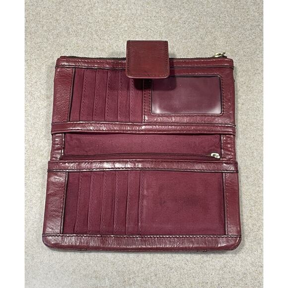 Fossil Ellis Leather Double Sided Folding Clutch Large Wallet-Raspberry - Picture 4 of 16